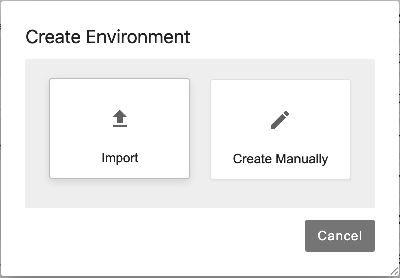 Screenshot of the initial environment creation dialog